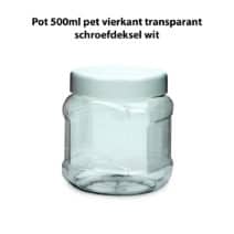 Pot 500ml vierkant transparant PET schroefdeksel wit