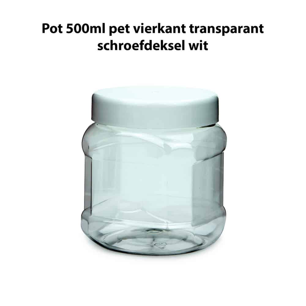 directory Bulk Plakken Pot 500ml vierkant transparant PET schroefdeksel wit - YBMC