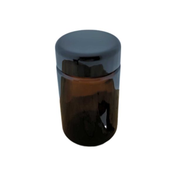 Pot amber bruin glas 100ml + schroefdeksel zwart