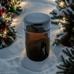 Pot amber bruin glas 100ml + schroefdeksel zwart kerst