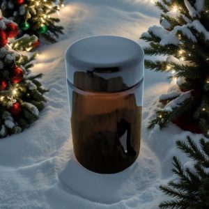 Pot amber bruin glas 100ml + schroefdeksel zwart kerst