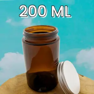Pot amber bruin glas 200ml schroefdeksel aluminium