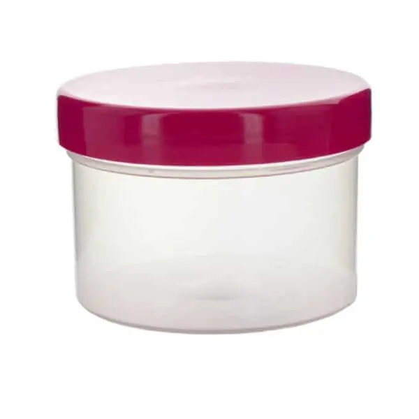 Pot transparant 100 ml + deksel roze