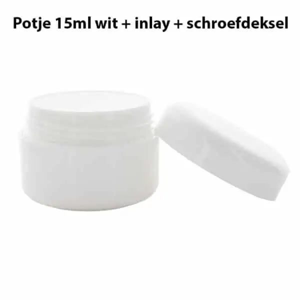 Potje 15ml wit Cosmetica, Crème, zalf pot + inlay + schroefdeksel