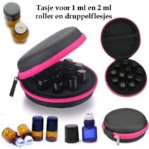 Reisetui tasje 12 flesjes 1 ml en 2 ml parfumrollers & druppelflesjes essentiële olie