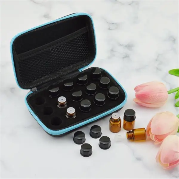 Reisetui tasje 15 flesjes 1 ml, 2 ml, 3 ml druppelflesjes essentiële olie