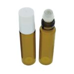 Rollerflesje 10ml amber bruin glas + roller inzet rvs + dop wit