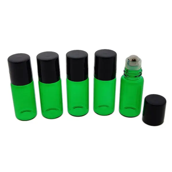 Rollerflesjes 3ml groen glas zwarte dop lege parfumrollers rvs roller bal