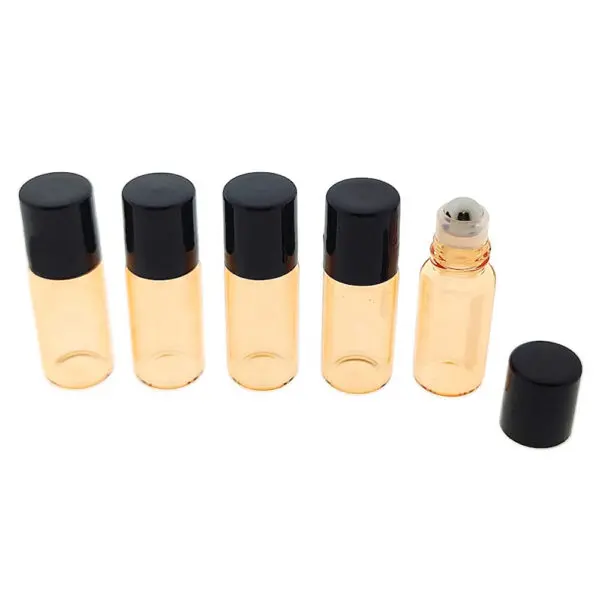 Rollerflesjes 3ml oranje glas zwarte dop lege parfumrollers rvs roller bal