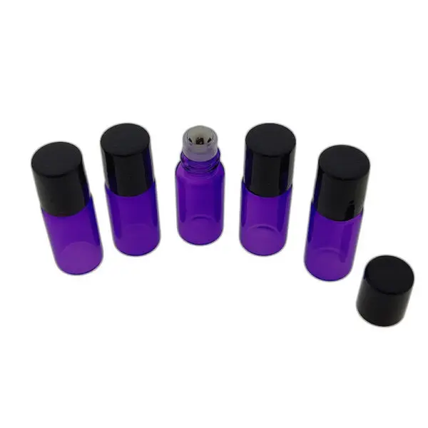 Rollerflesjes 3ml paars glas zwarte dop lege parfumrollers rvs roller bal