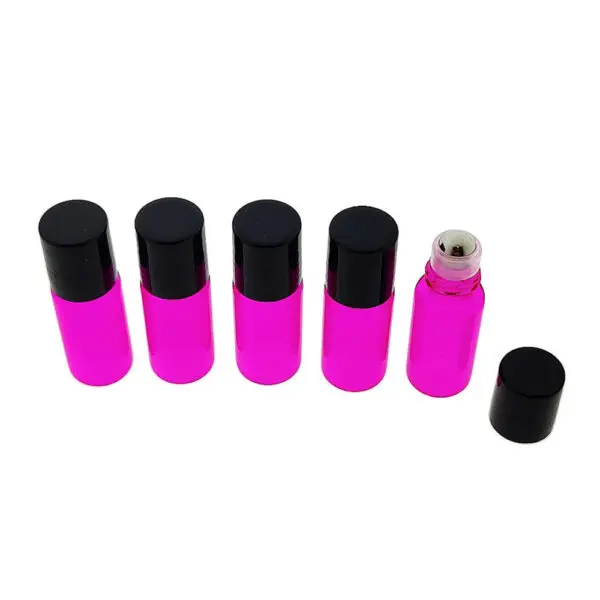 Rollerflesjes 3ml roze glas zwarte dop lege parfumrollers rvs roller bal