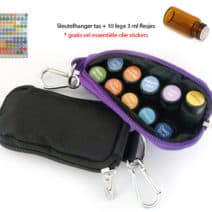 Sleutelhanger tas essentiële olie + 10 lege amber druppelflesjes 3ml