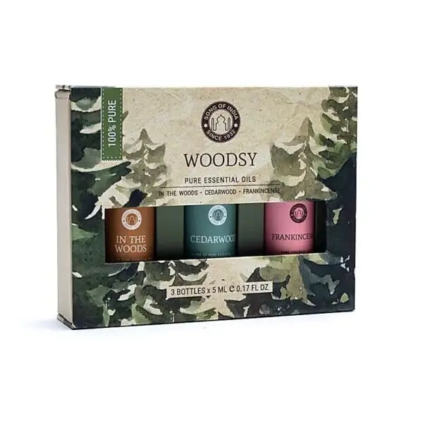 Song of India's Woodsy collectie Aromatherapie set
