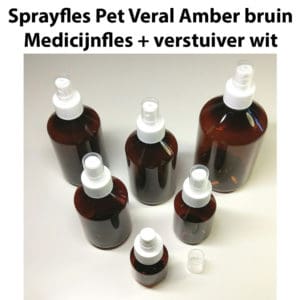 Sprayfles Pet Veral Amber bruin - Medicijnfles + spray verstuiver wit