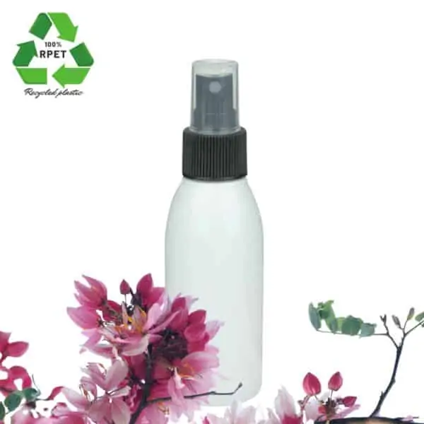 Sprayflesje 100ml rPET fles wit verstuiver spraydop zwart