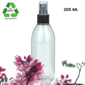 Sprayflesje 200ml rPET fles transparant verstuiver spraydop zwart