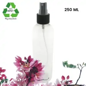 Sprayflesje 250ml rPET fles hg transparant verstuiver spraydop zwart