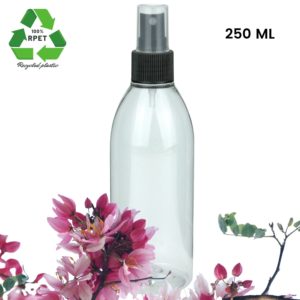 Sprayflesje 250ml rPET fles transparant verstuiver spraydop zwart