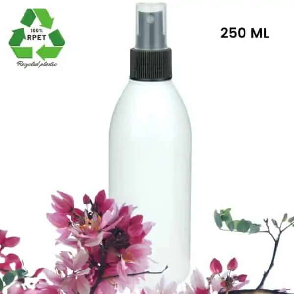 Sprayflesje 250ml rPET fles wit verstuiver spraydop zwart