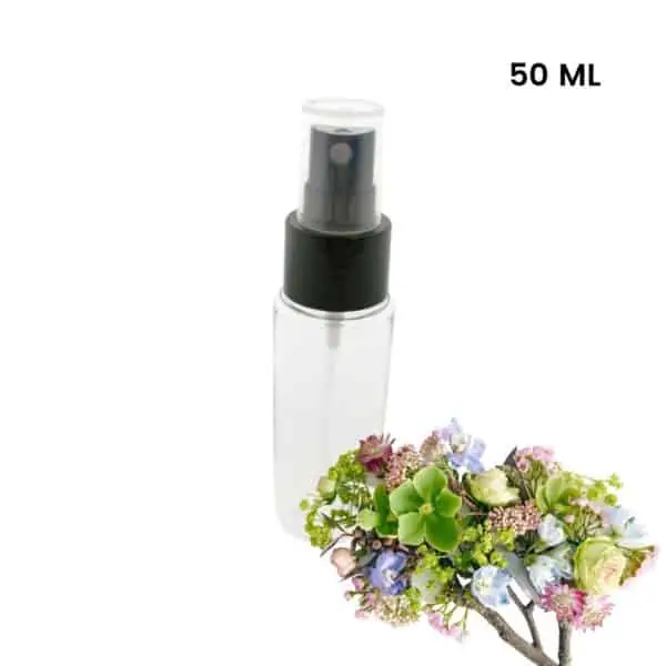 Sprayflesje 50ml pet fles transparant verstuiver spraydop zwart