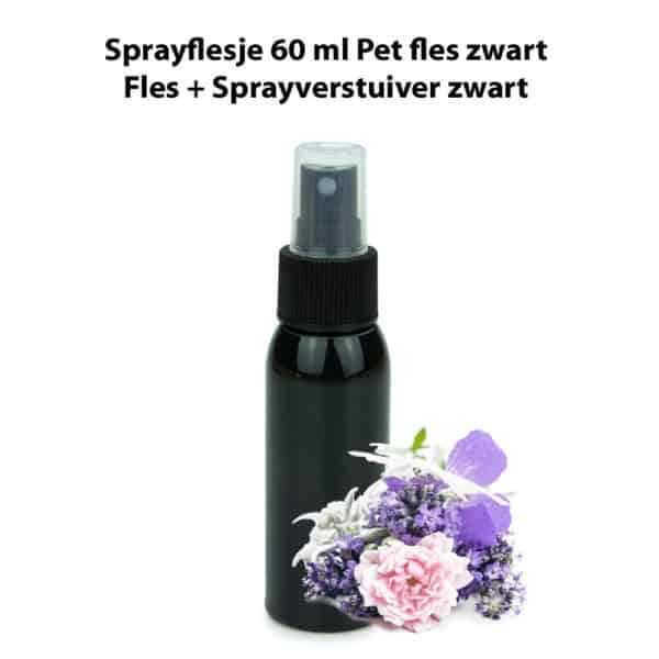 Sprayflesje 60ml spray pet fles zwart + verstuiver spraydop zwart
