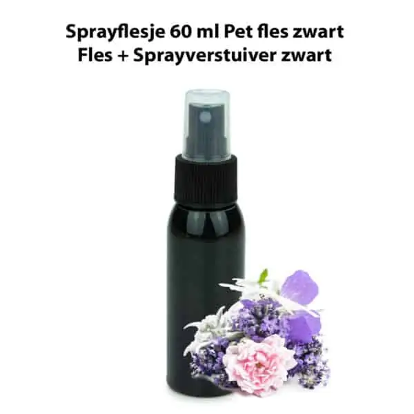 Sprayflesje 60ml spray pet fles zwart + verstuiver spraydop zwart