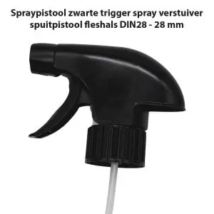 Spraypistool zwarte trigger spray verstuiver spuitpistool fleshals DIN28 28 mm
