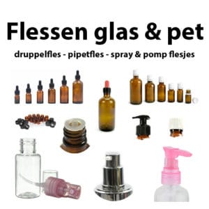Flessen Glas & Pet, druppelflessen, pipetflessen, sprayflesjes, pompflesjes