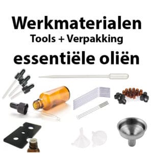 Werkmaterialen, tools, gereedschap en verpakking voor essentiële oliën
