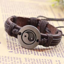 Bruin leren armband Yin Yang