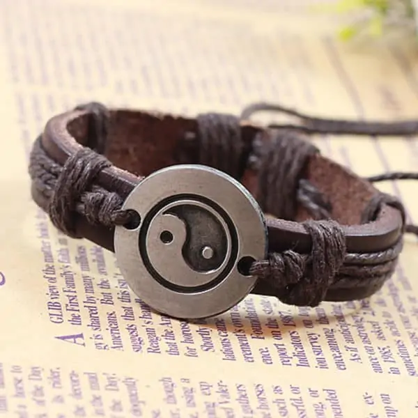Bruin leren armband Yin Yang
