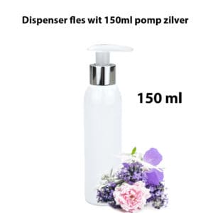 Zeepdispenser fles wit 150ml dispenser pomp zilver - Olie lotion zeep fles